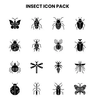 Insect Glyph Set Icons Pack Stock Illustration