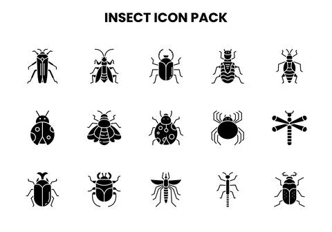 Insect Glyph Set Icons Pack Stock Illustration