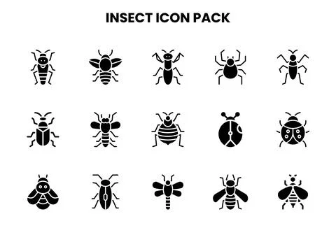 Insect Glyph Vector Icons Pack Illustrazione stock