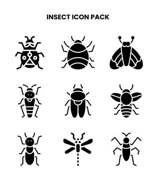 Insect Glyph Vector Icons Pack Stock Illustration