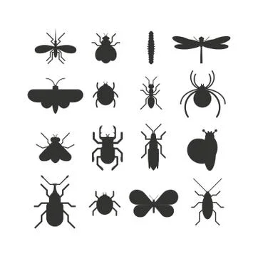Insect icon black silhouette  flat set isolated on white background Stock Illustration
