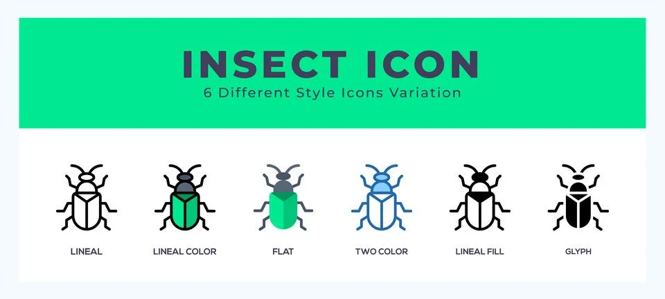 Insect icon set with different styles. Vector illustration. Illustrazione stock