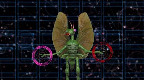 Insect , insectoid alien in spaceship navigation room. 3d rendering illustration Stock Illustration