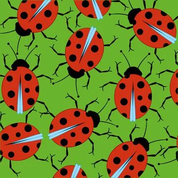 Insect ladybug decorative pattern on green background Illustrazione stock