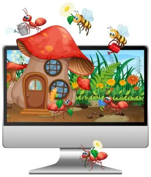 Insect land on computer desktop Stock Illustration