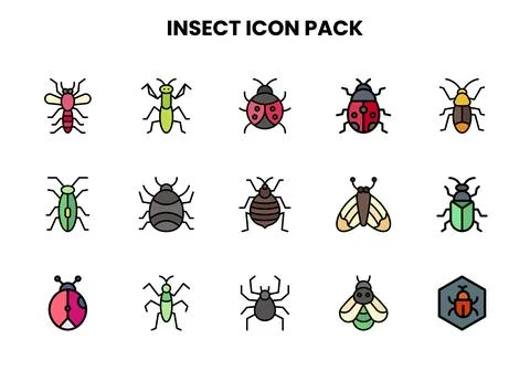 Insect Lineal Color Bundle Icons Pack Illustrazione stock