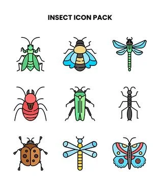 Insect Lineal Color Bundle Icons Pack Stock Illustration
