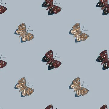 Insect seamless pattern with hand drawn beige and brown folk butterfly shapes Stock Illustration