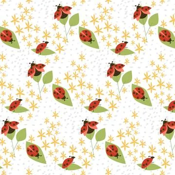 Insect seamless pattern with ladybugs and flowers Stock Illustration