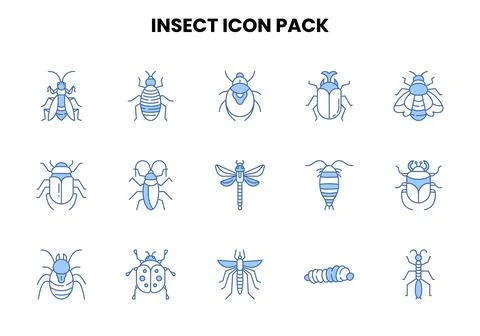 Insect Two Color Blue Bundle Icons Pack Stock Illustration