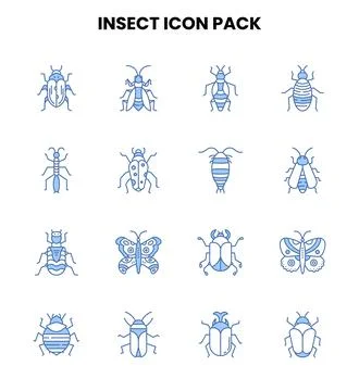 Insect Two Color Blue Collection Icons Pack Ilustración de archivo
