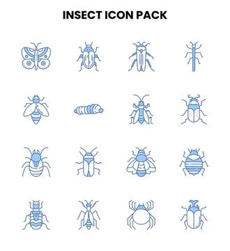 Insect Two Color Blue Collection Icons Pack Illustrazione stock