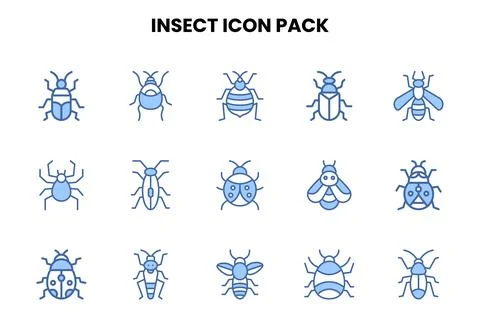 Insect Two Colour Bundle Icons Pack Stock Illustration