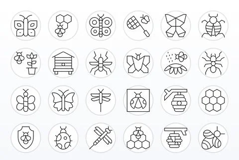 Insect Ultimate Vector Package with 24 64x64 Thin Line PIXEL Perfect Icons Illustrazione stock