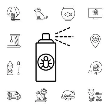 Insecticide, spray, pets flat vector icon in petshop pack Stock Illustration