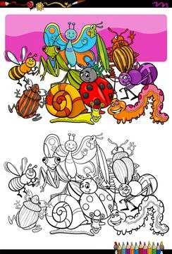 Insects and bugs characters group color book Cartoon Illustration of Insec... Foto stock