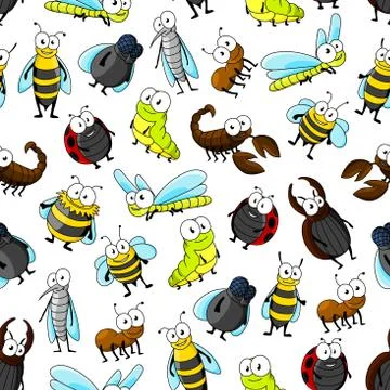 Insects and bugs seamless pattern background 스톡 일러스트