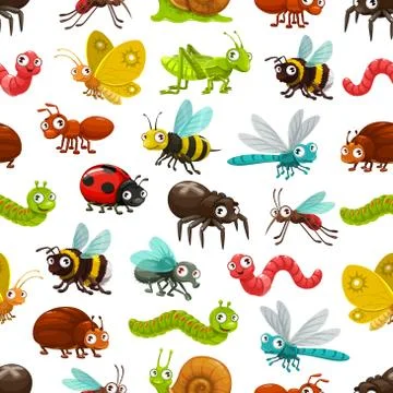 Insects and bugs seamless pattern background Illustrazione stock