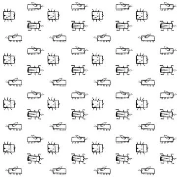 Insects doodle seamless pattern,  background with bug, fly, butterfly, ladybu 스톡 사진