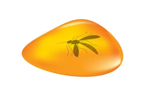 Insects in a drop of amber isolated on white background. Stock Illustration