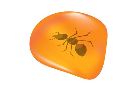 Insects in a drop of amber isolated on white background. Stock Illustration