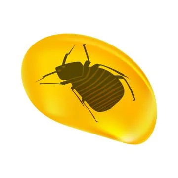 Insects in a drop of amber isolated on white background. Stock Illustration