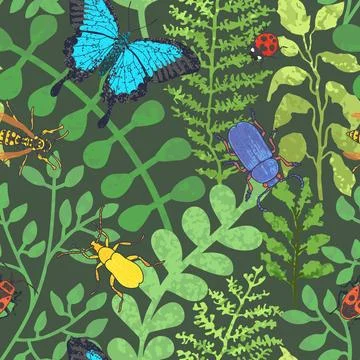 Insects in the Grass Seamless Pattern Stock Illustration