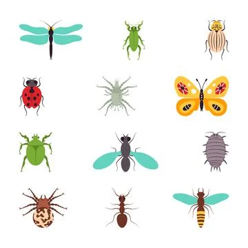 Insects icons flat set isolated vector illustration Stock Illustration