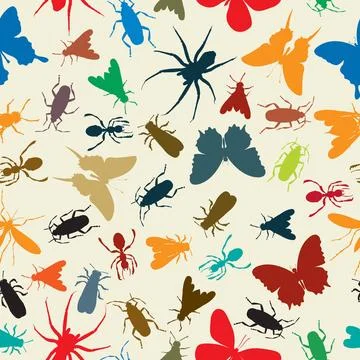Insects pattern Seamless background illustration with insects in colors Co... 스톡 사진