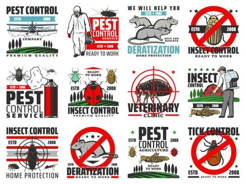 Insects pest control, deratization, extermination Illustration