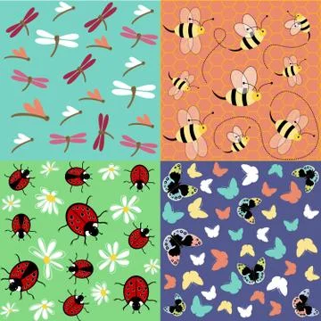 Insects seamless pattern set Stock Illustration