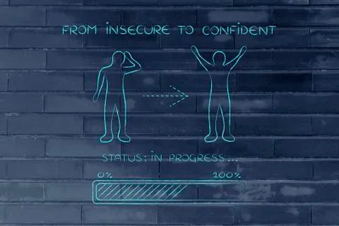 From insecure to confident: man changing attitude, progress bar Stock Illustration