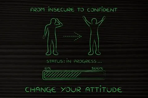 From insecure to confident: man changing attitude, progress bar Stock Illustration