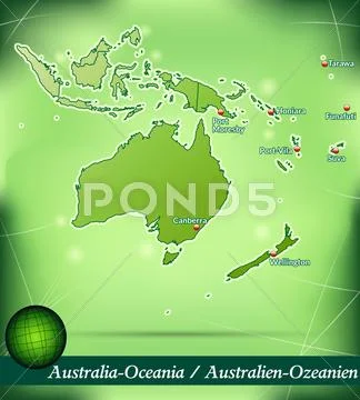 Inselkarte von australien-ozeanien abstrakter hintergrund in grün Stock Illustration
