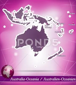 Inselkarte von australien-ozeanien abstrakter hintergrund in violett Stock Illustration