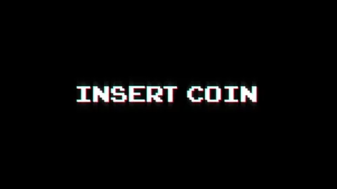 Insert coin 8-bit text pixel dynamic glitch animation video game effect Stock-Footage 313076042