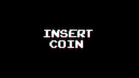Insert coin 8-bit text pixel dynamic glitch animation video game effect Stock Footage 313076080