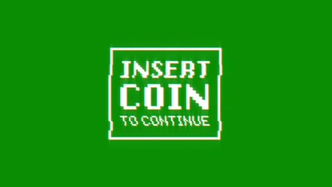 Insert coin to continue 8-bit text pixel dynamic glitch animation video game  Video stock 313076117