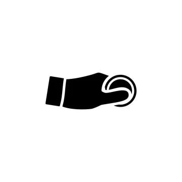 Insert Coin Token, Hand Pay Money Solid Flat Vector Icon Isolated on White .. Stock Illustration