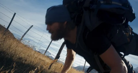 Insert of man doing push-ups with backpack Stock Footage 90403973