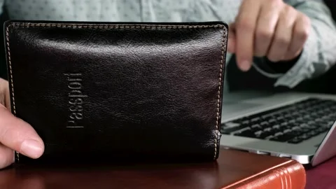 Insert personal data from International Travel document Passport for buy fly  Video stock 146524073