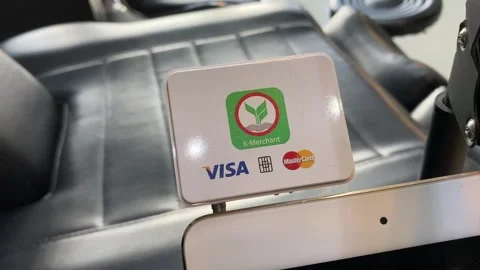 Insert portable credit card reader on tablet socket. Money transfer Video stock 278142982