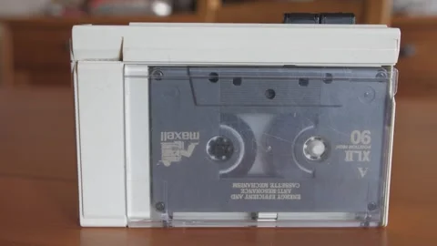 Insert put cassette tape Walkman player 4k Stock Footage 289149961