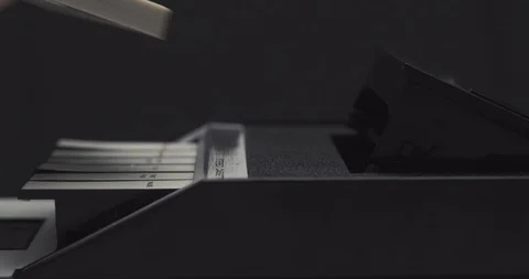 Insert tape and close lid on retro audio cassette tape player recorder Stock Footage 121188767