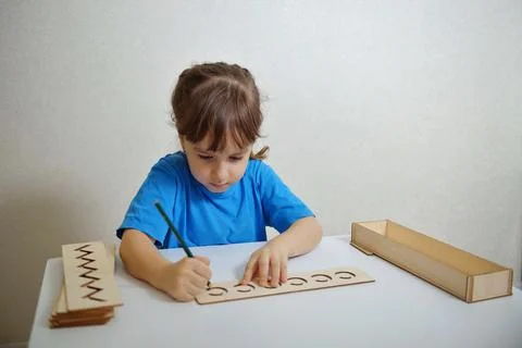 Insert templates for preparing the preschooler's hands for writing. Early dev Stock Photos