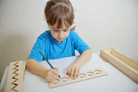 Insert templates for preparing the preschooler's hands for writing. Early dev Stock Photos