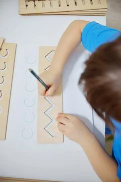 Insert templates for preparing the preschooler's hands for writing. Early dev Stock Photos