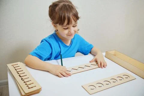 Insert templates for preparing the preschooler's hands for writing. Early dev Stock Photos