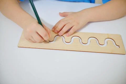 Insert templates for preparing the preschooler's hands for writing. Early dev Stock Photos