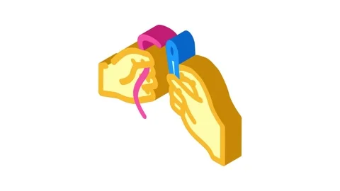 Insert thread into needle isometric icon animation Stock Footage 327288041